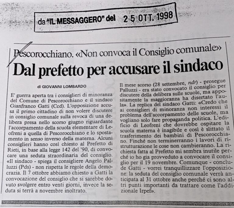 Scopri di più sull'articolo Dal prefetto per accusare il sindaco (Il Messaggero)
