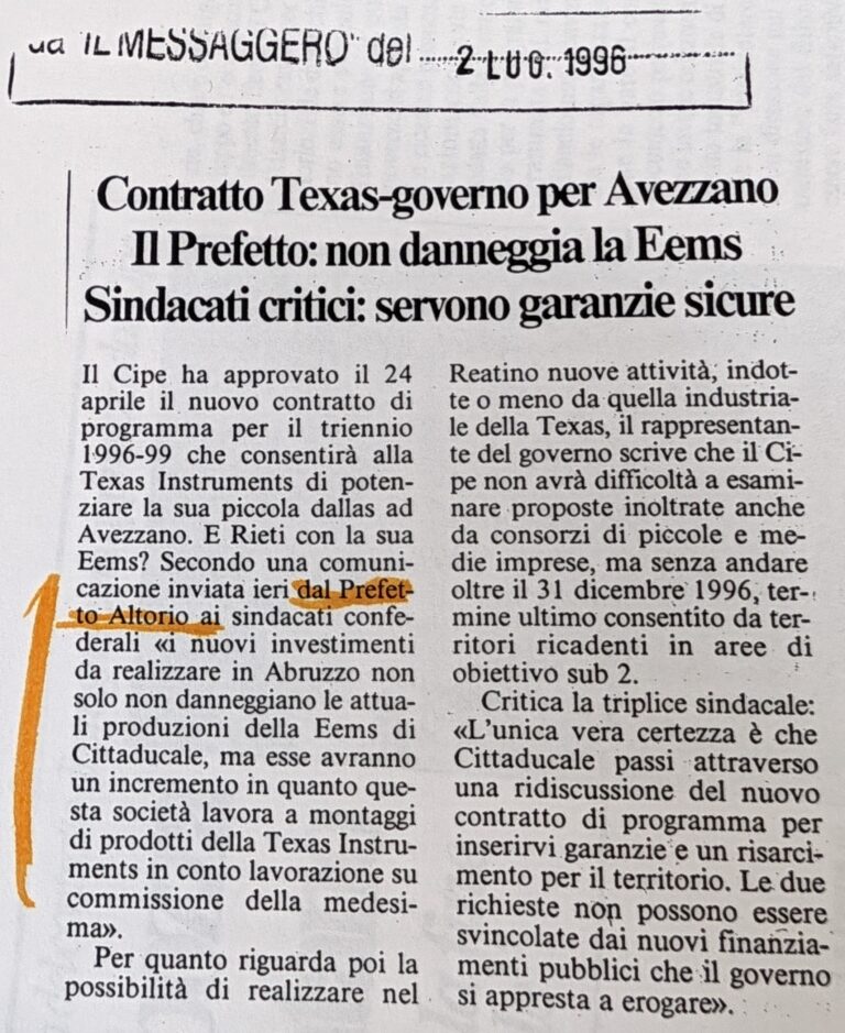 Scopri di più sull'articolo Il Prefetto: non danneggia la Eems (Il Messaggero)