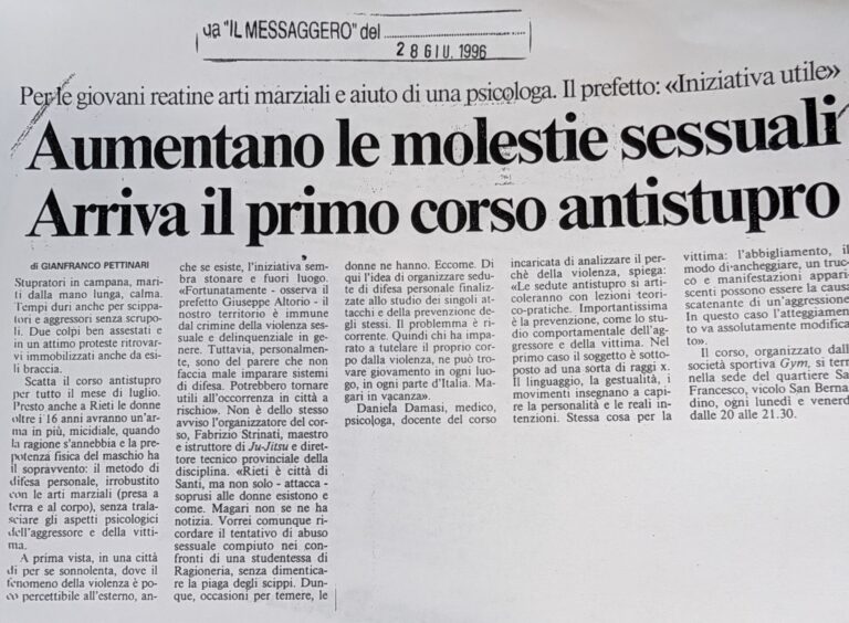 Scopri di più sull'articolo Aumentano le molestie sessuali Arriva il primo corso antistupro (Il Messaggero)