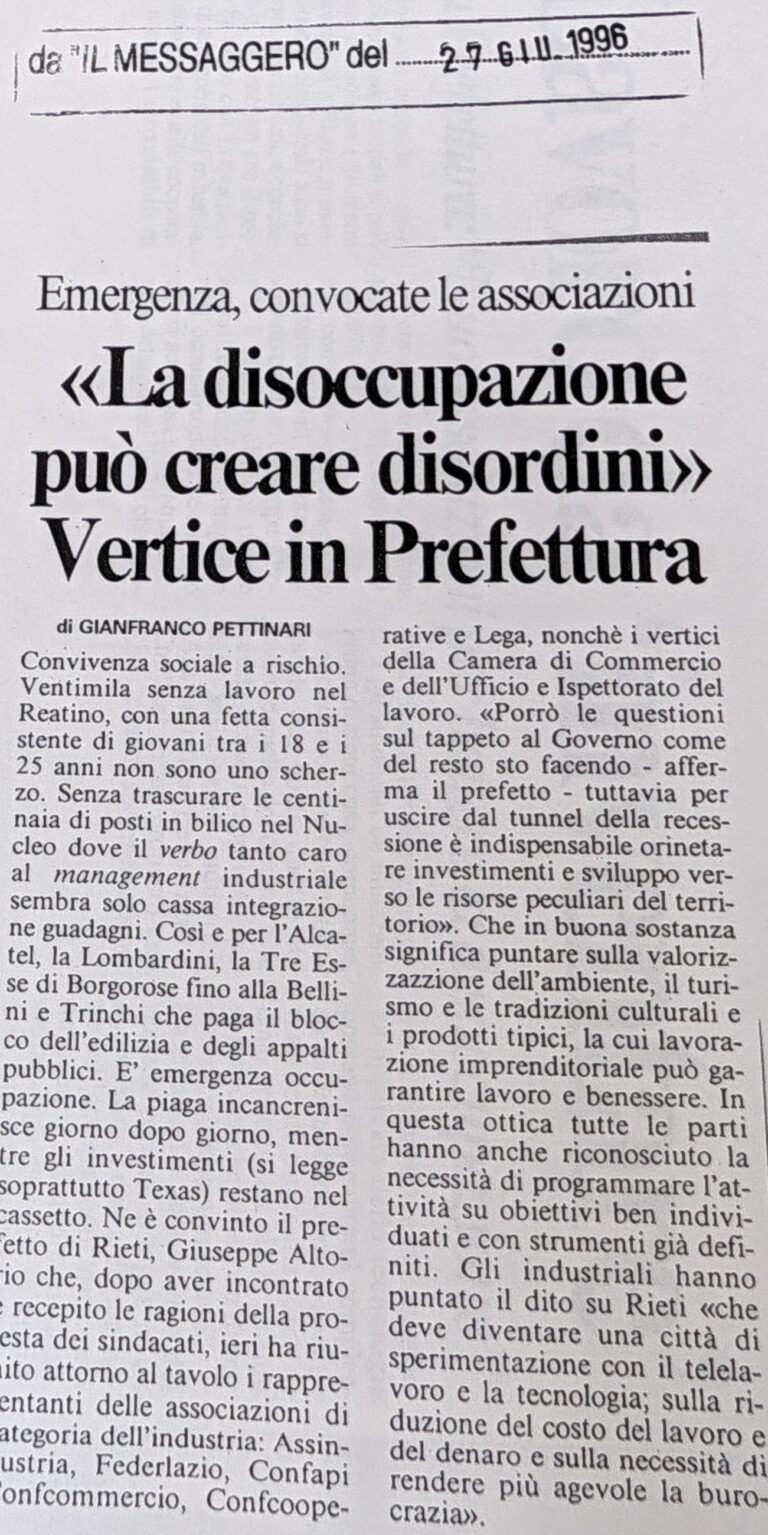 Scopri di più sull'articolo «La disoccupazione può creare disordini» (Il Messaggero)