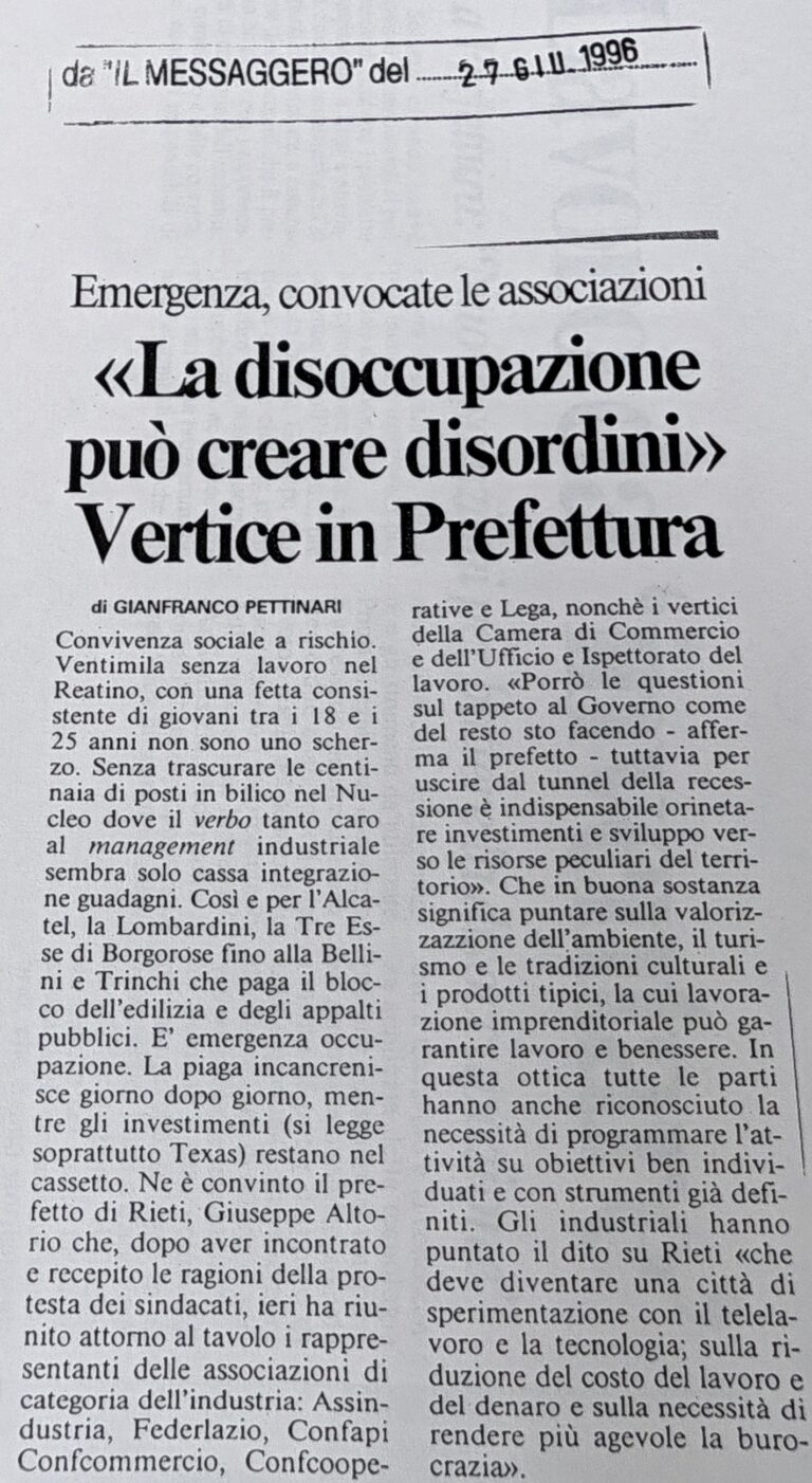 Scopri di più sull'articolo «La disoccupazione può creare disordini» (Il Messaggero)