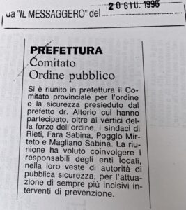 Scopri di più sull'articolo PREFETTURA Comitato Ordine pubblico (Il Messaggero)