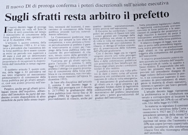 Scopri di più sull'articolo Sugli sfratti resta arbitro il prefetto