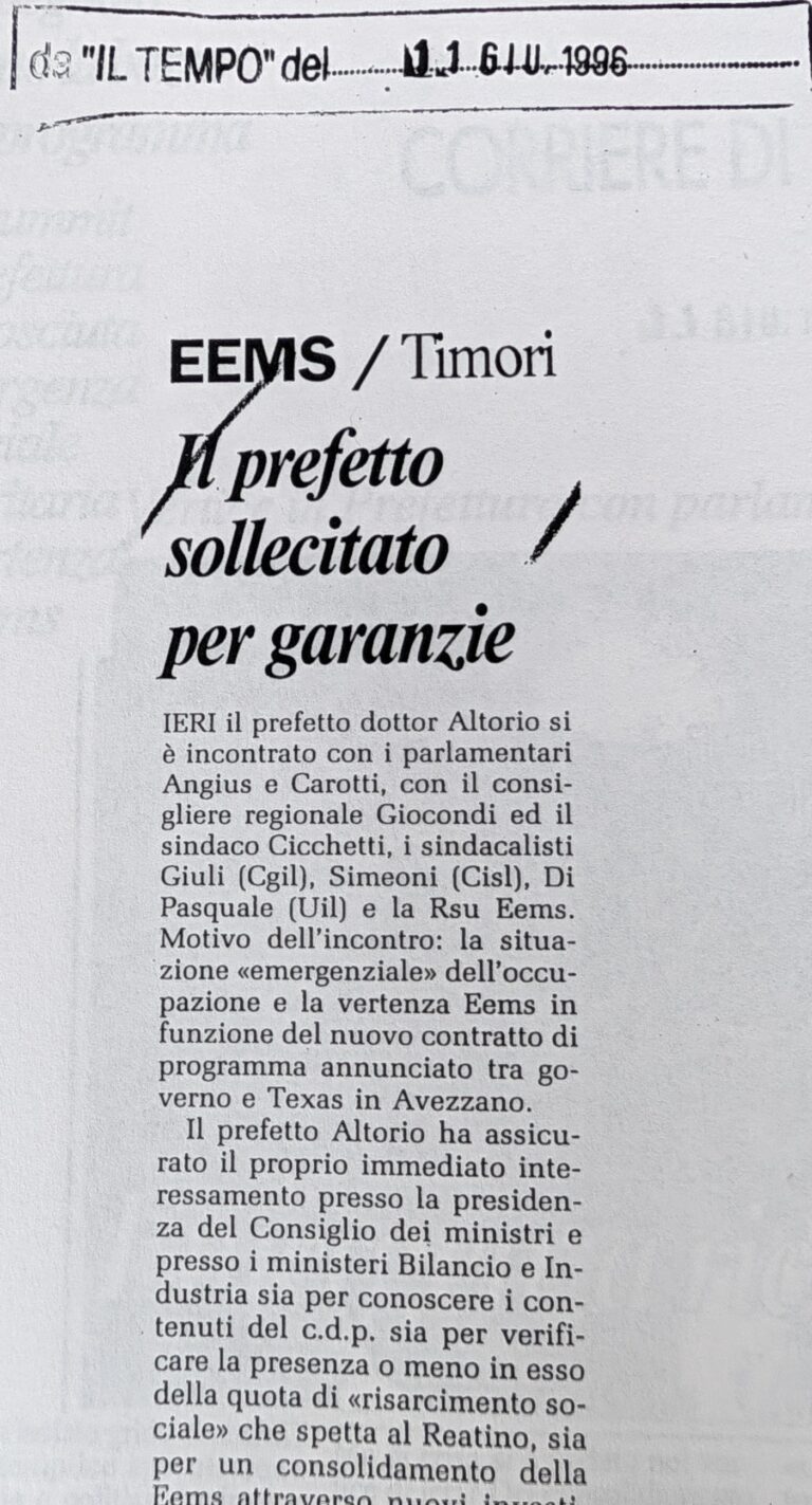 Scopri di più sull'articolo Il prefetto sollecitato per garanzie (Il Tempo)