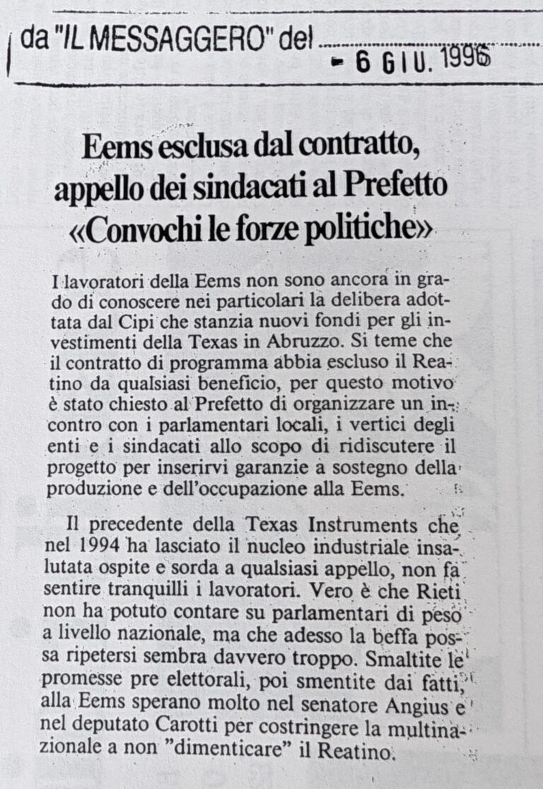Scopri di più sull'articolo Eems esclusa dal contratto, appello dei sindacati al Prefetto «Convochi le forze politiche» (Il Messaggero)