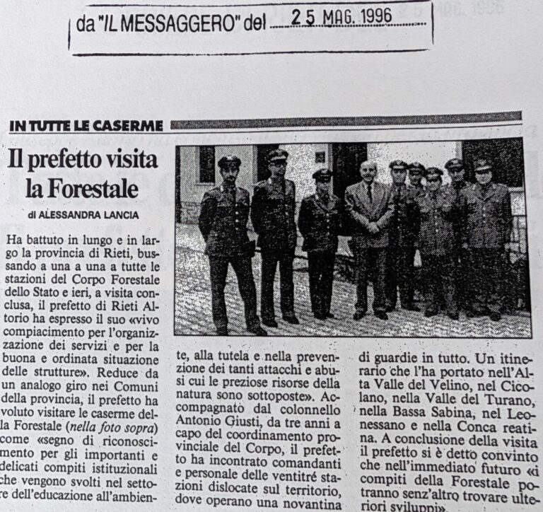 Scopri di più sull'articolo Il prefetto visita la Forestale (Il Messaggero)