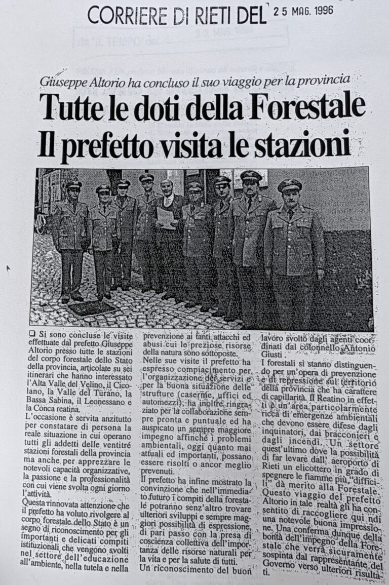 Scopri di più sull'articolo Tutte le doti della Forestale Il prefetto visita le stazioni (Corriere di Rieti)