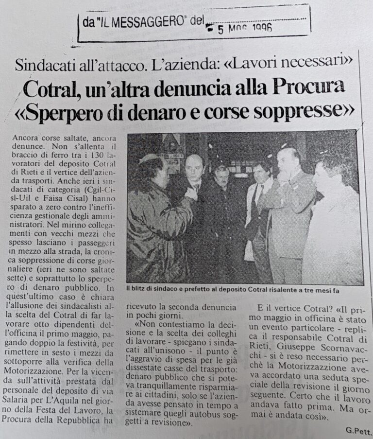 Scopri di più sull'articolo Cotral, un’altra denuncia alla Procura «Sperpero di denaro e corse soppresse» (Il Messaggero)