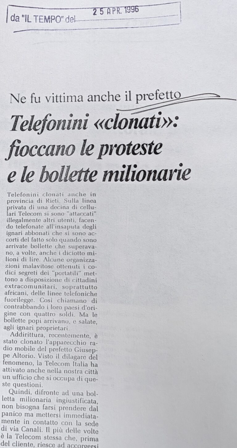 Scopri di più sull'articolo Telefonini «clonati»: fioccano le proteste e le bollette milionarie (Il Tempo)