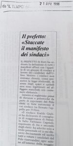 Scopri di più sull'articolo Il prefetto: «Staccate il manifesto dei sindaci» (Il Tempo)