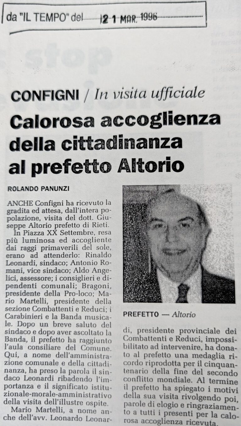 Scopri di più sull'articolo Calorosa accoglienza della cittadinanza al prefetto Altorio (Il Tempo)