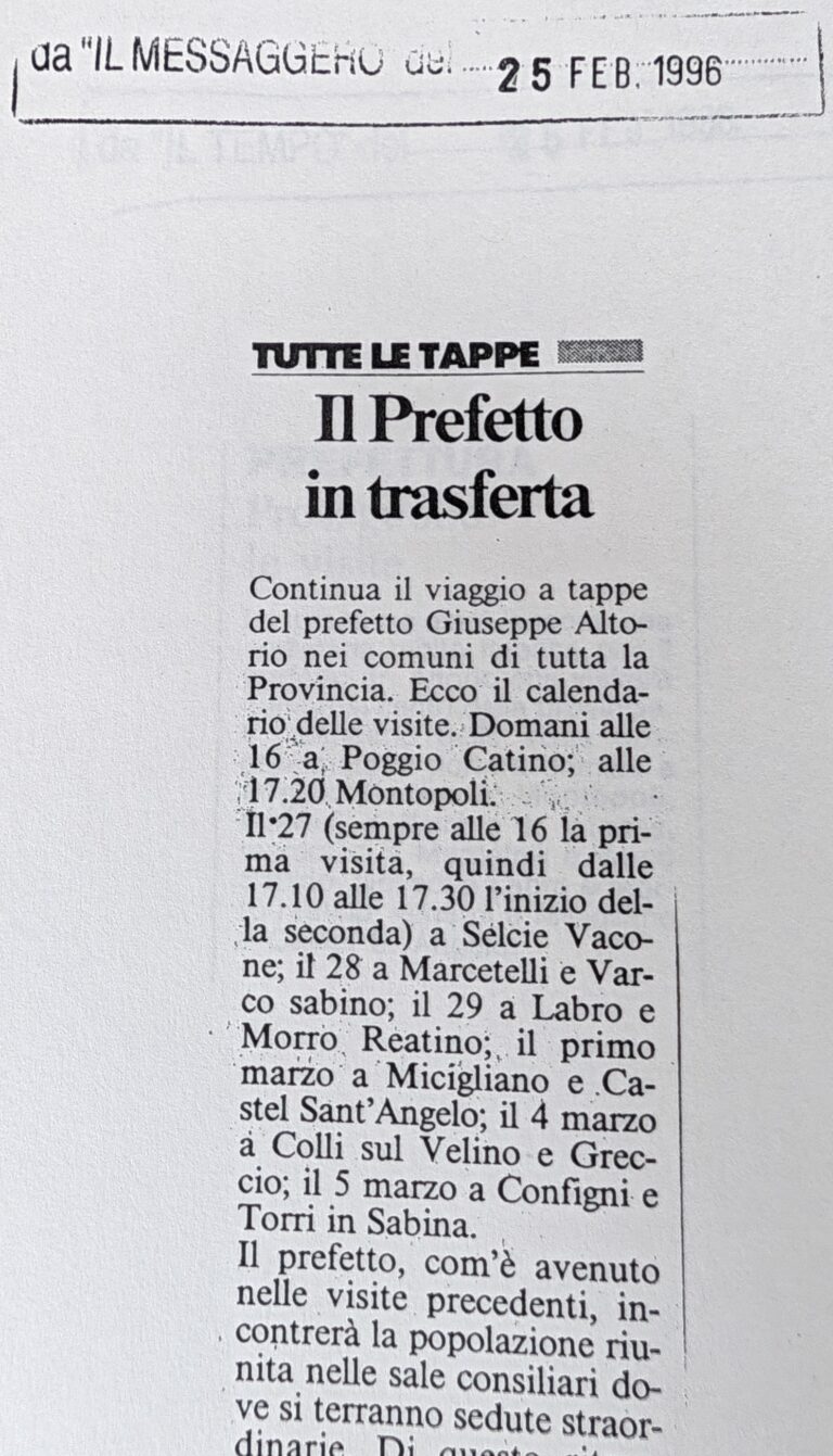 Scopri di più sull'articolo Il Prefetto in trasferta (Il Messaggero)