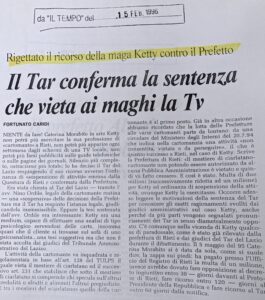 Scopri di più sull'articolo Il Tar conferma la sentenza che vieta ai maghi la Tv (Il Tempo)