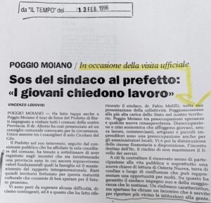 Scopri di più sull'articolo Sos del sindaco al prefetto: «I giovani chiedono lavoro» (Il Tempo)