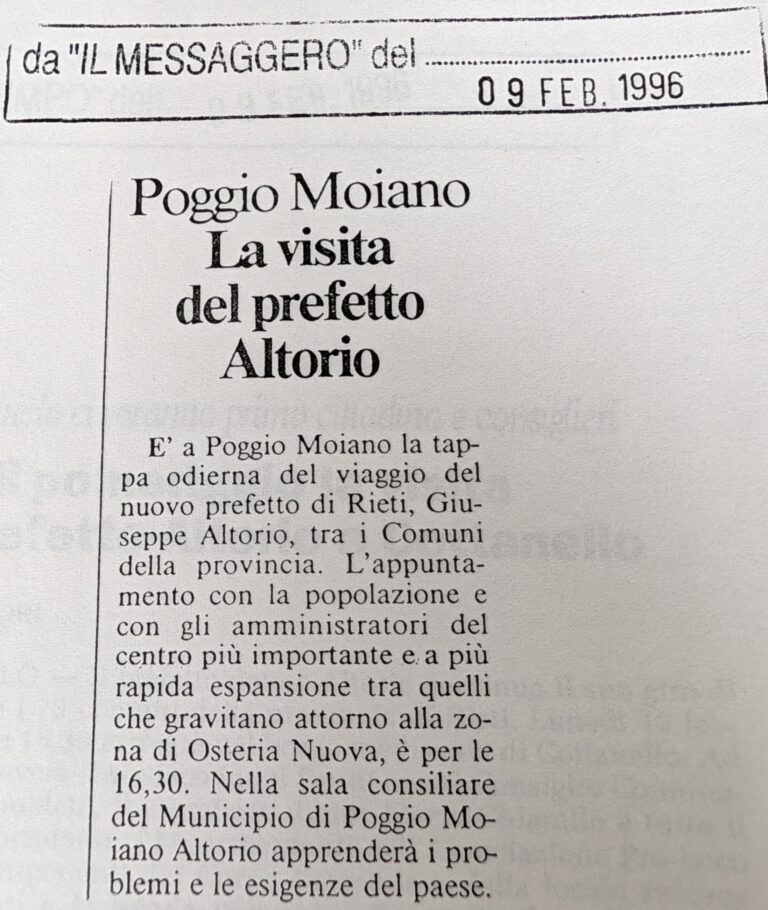 Scopri di più sull'articolo La visita del prefetto Altorio (Il Messaggero)