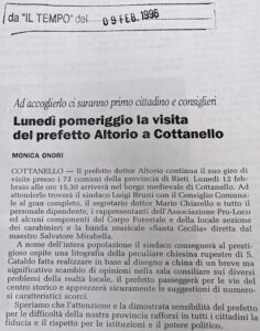 Scopri di più sull'articolo Lunedì pomeriggio la visita del prefetto Altorio a Cottanello (Il Tempo)