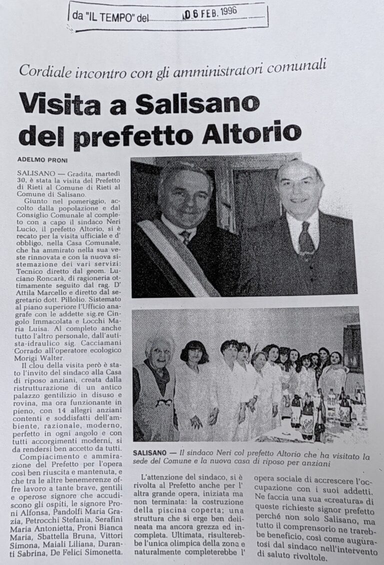 Scopri di più sull'articolo Visita a Salisano del prefetto Altorio (Il Tempo)