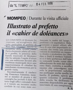 Scopri di più sull'articolo Illustrato al prefetto il «cahier de doléances» (Il Tempo)