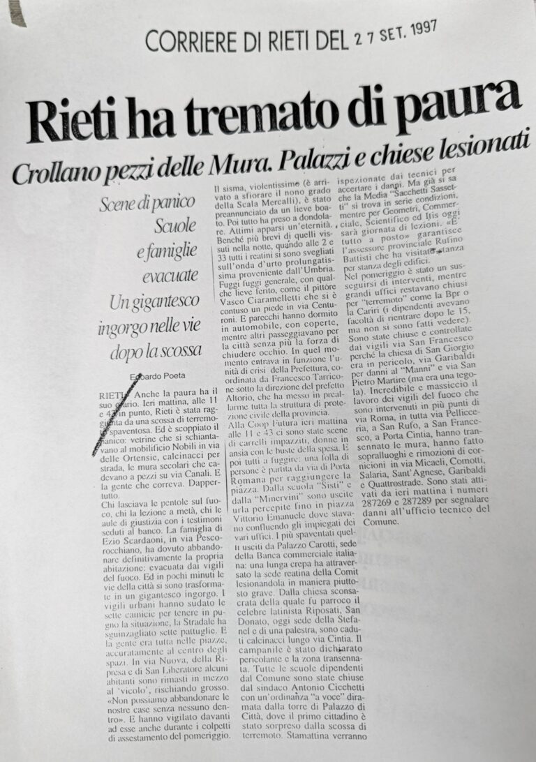 Scopri di più sull'articolo Rieti ha tremato di paura (Corriere di Rieti)