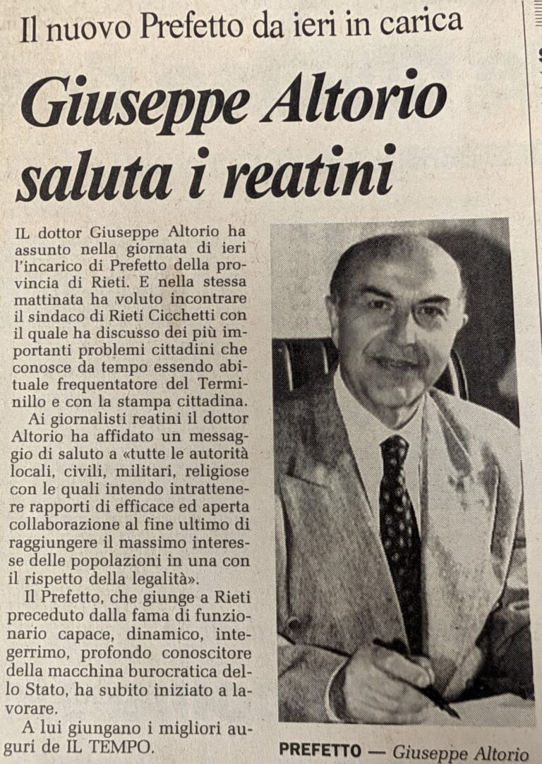 Scopri di più sull'articolo Giuseppe Altorio saluta i reatini (Il Tempo)