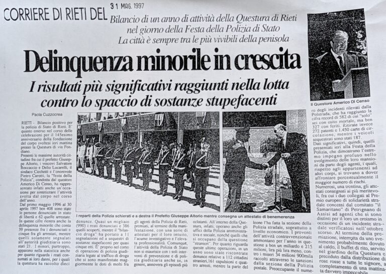 Scopri di più sull'articolo Delinquenza minorile in crescita (Corriere di Rieti)