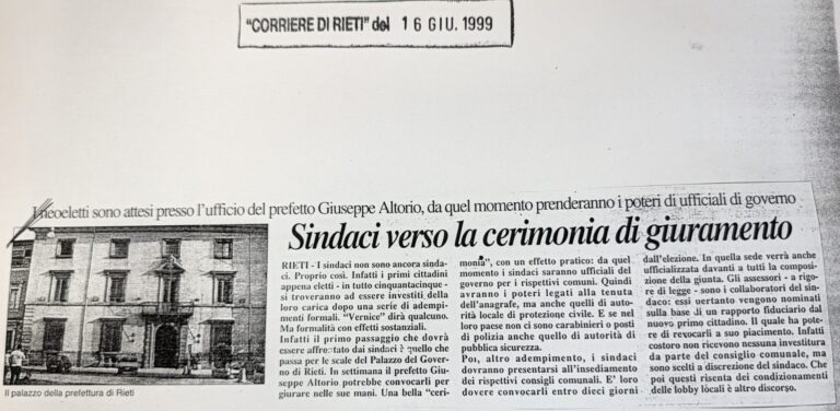 Scopri di più sull'articolo Sindaci verso la cerimonia di giuramento (Corriere di Rieti)