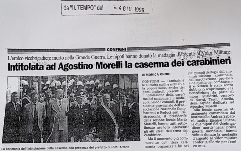 Scopri di più sull'articolo Intitolata ad Agostino Morelli la caserma dei carabinieri (Il Tempo)