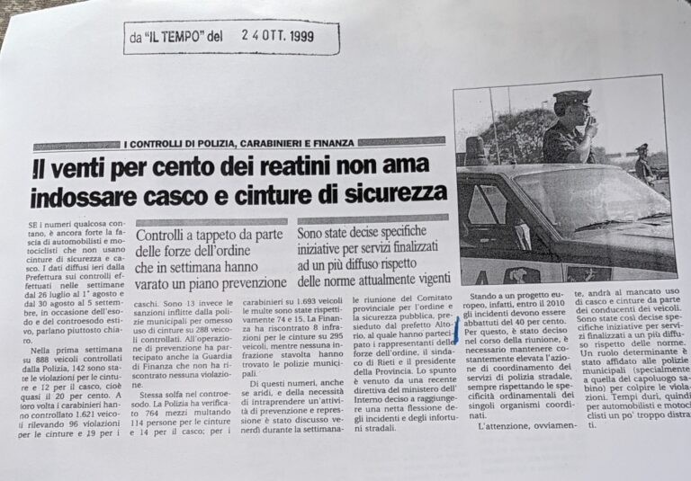Scopri di più sull'articolo Il venti per cento dei reatini non ama indossare casco e cinture di sicurezza (Il Tempo)
