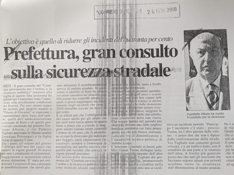 Scopri di più sull'articolo Prefettura, gran consulto sulla sicurezza stradale (Corriere di Rieti)