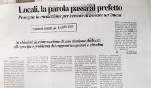 Scopri di più sull'articolo Locali, la parola passa al prefetto (Corriere di Rieti)