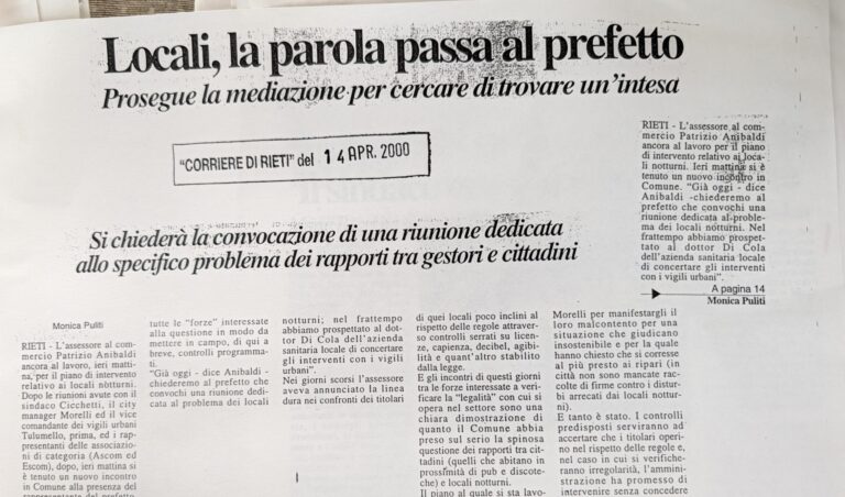 Scopri di più sull'articolo Locali, la parola passa al prefetto (Corriere di Rieti)
