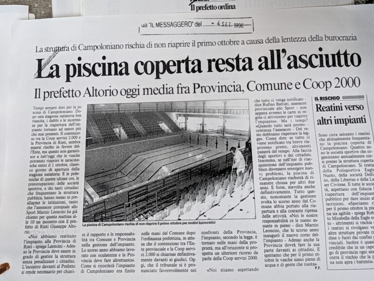 Scopri di più sull'articolo La piscina coperta resta all’asciutto (Il Messaggero)