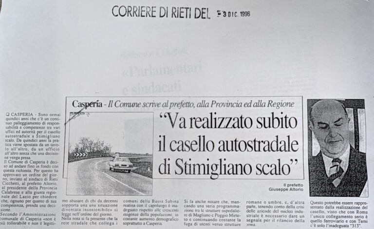 Scopri di più sull'articolo “Va realizzato subito il casello autostradale di Stimigliano scalo” (Corriere di Rieti)