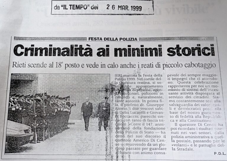 Scopri di più sull'articolo Criminalità ai minimi storici (Il Tempo)