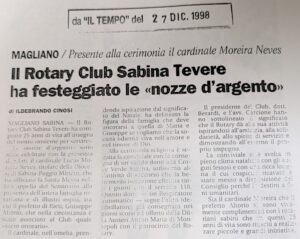 Scopri di più sull'articolo Il Rotary Club Sabina Tevere ha festeggiato le «nozze d’argento» (Il Tempo)