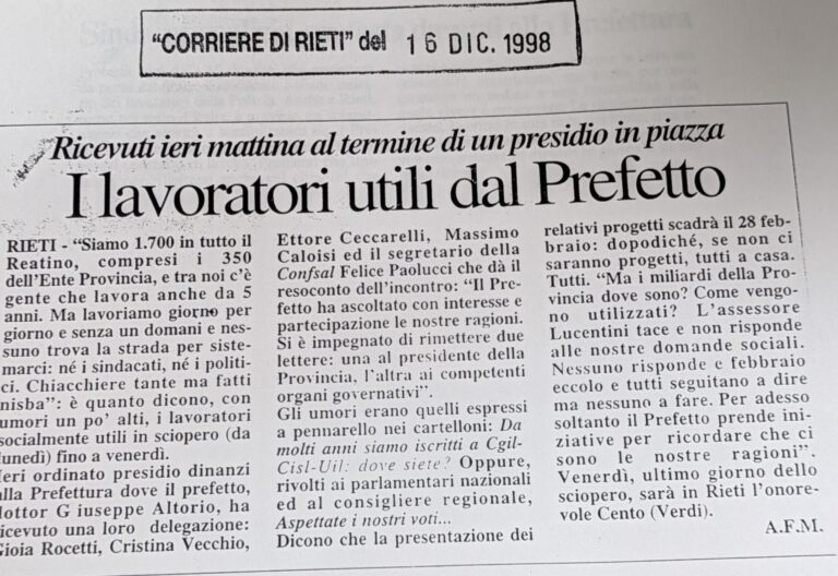 Scopri di più sull'articolo I lavoratori utili dal Prefetto (Corriere di Rieti)