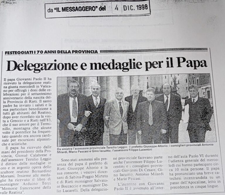 Scopri di più sull'articolo Delegazione e medaglie per il Papa (Il Messaggero)