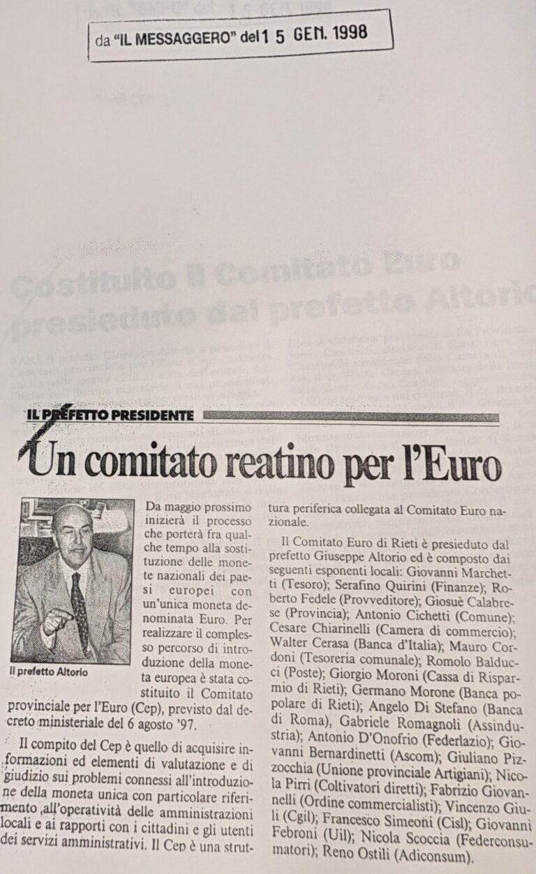 Scopri di più sull'articolo Un comitato reatino per l’Euro (Il Messaggero)