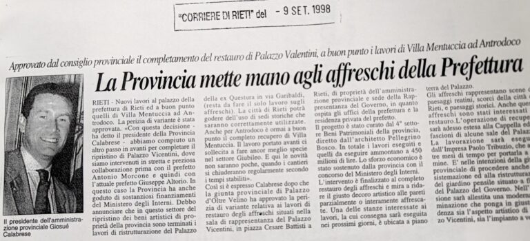 Scopri di più sull'articolo La Provincia mette mano agli affreschi della Prefettura (Corriere di Rieti)