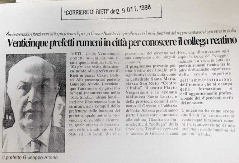 Scopri di più sull'articolo Venticinque prefetti rumeni in città per conoscere il collega reatino (Corriere di Rieti)
