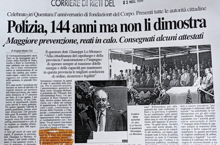 Scopri di più sull'articolo Polizia, 144 anni ma non li dimostra (Corriere di Rieti)