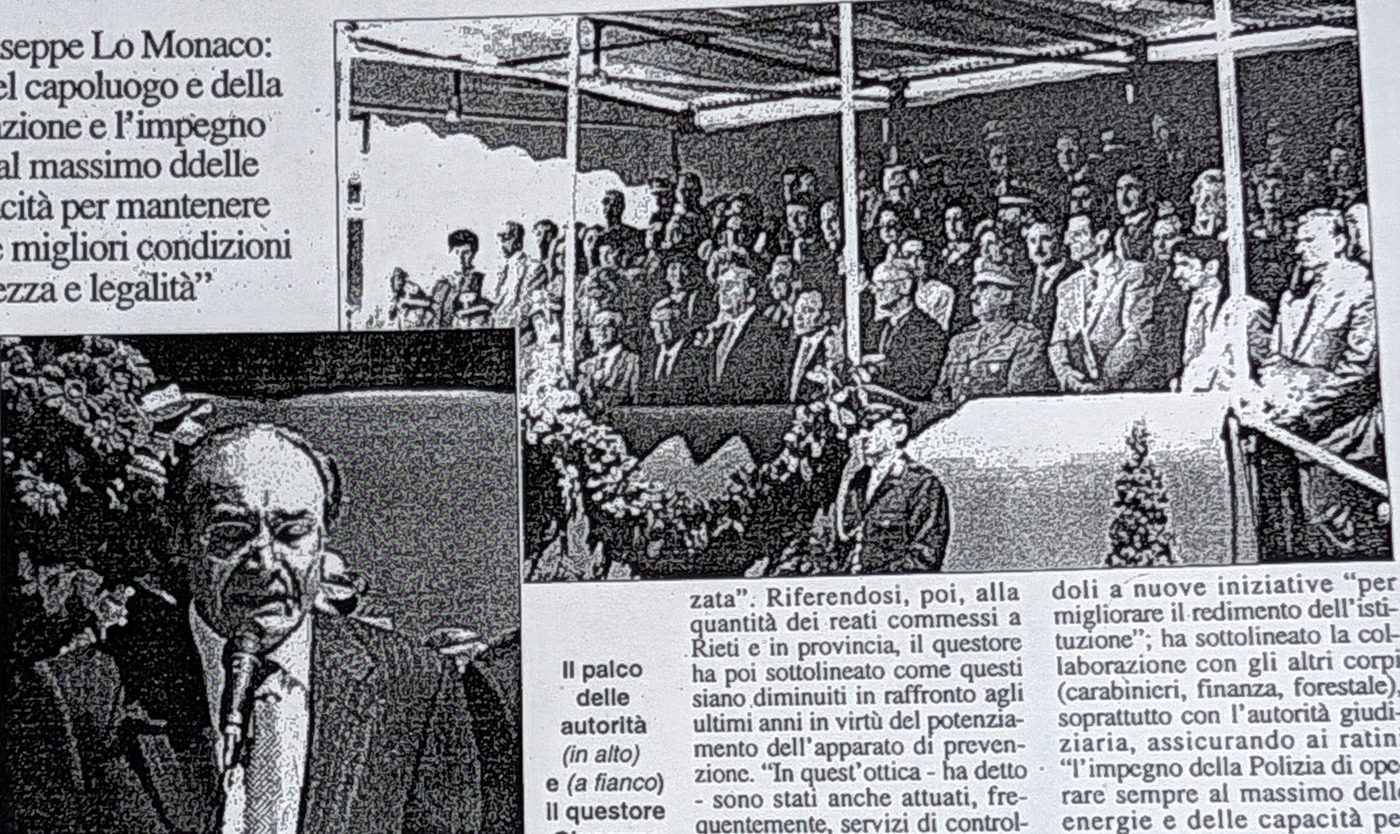 Il palco delle autorità (in alto) e (a fianco) il questore Giuseppe Lo Monaco