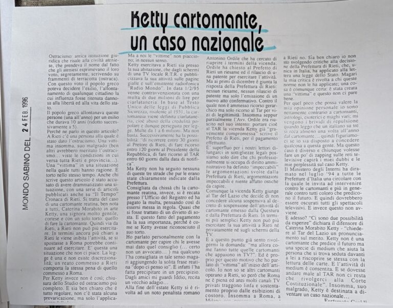 Scopri di più sull'articolo Ketty cartomante, un caso nazionale (Mondo Sabino)