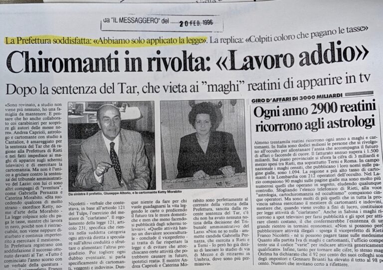 Scopri di più sull'articolo Chiromanti in rivolta: «Lavoro addio» (Il Messaggero)